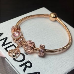 Pandora Rose Gold Bracelet with Rose Gold Charm Set